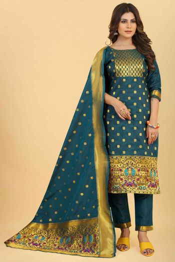 Soft Silk  Thread work Salwar Kameez In Teal Colour SM05644112