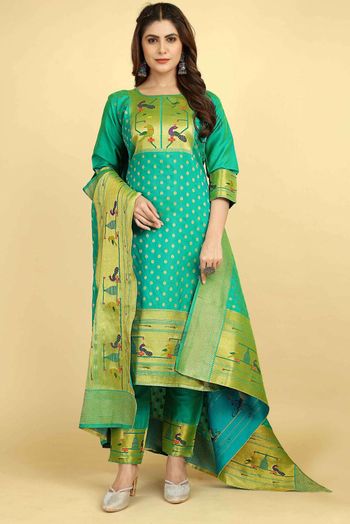 Soft Silk  Thread work Salwar Kameez In Turquoise Colour SM05644101