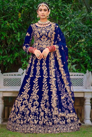 Velvet Embroidery Lehenga Choli In Blue Colour In Blue Colour LD05419836 A