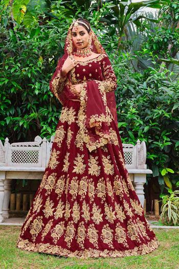 Velvet Embroidery Lehenga Choli In Maroon Colour LD05419829