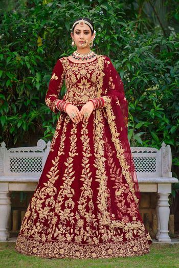 Velvet Embroidery Lehenga Choli In Maroon Colour In Maroon Colour LD05419834 A