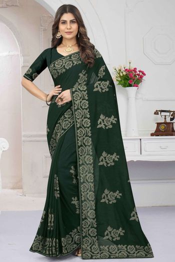 Vichitra Silk Embroidery Sarees In Green Colour SR05644077