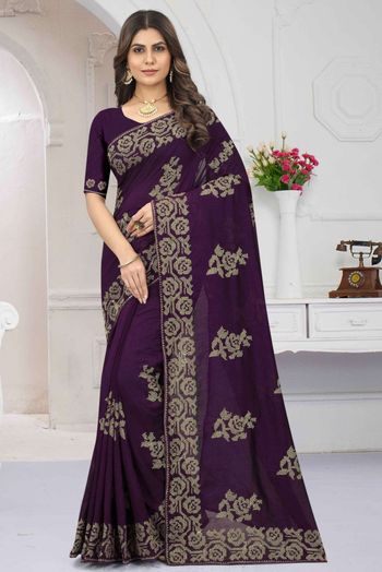 Vichitra Silk Embroidery Sarees In Purple Colour SR05644073