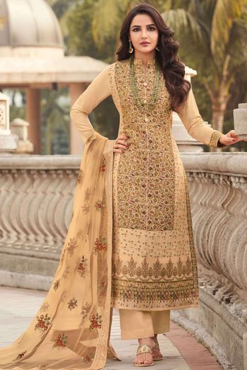 Viscos Printed Salwar Kameez In Yellow Colour SM05643661