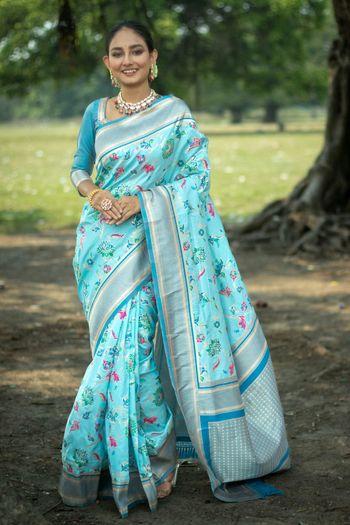 Designer Firozi Soft Silk Saree with Prominent Blouse Piece – SilkFolks