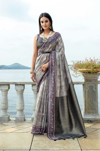 Cotton Silk Saree with Floral Print work SR05649275