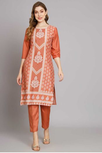 Crepe Readymade Kurti with Pant with Printed work KR05648938