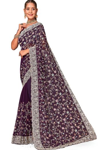 Georgette Saree with Embroidery work SR05649324