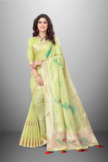 Linen Cotton Saree with Zari work SR05649309