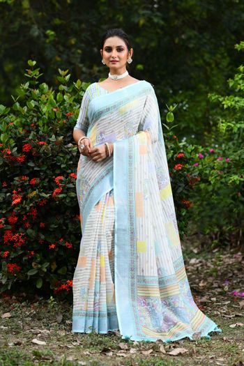 Linen Saree with Zari work SR05649418