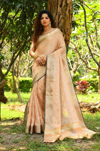 Linen Silk Saree with Zari work SR05649428