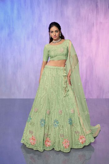 Net Lehenga Choli with Embroidery work In Sea Green Colour LD05648990 A