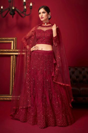 Net Lehenga Choli with Stone work In Red Colour LD05648972 A