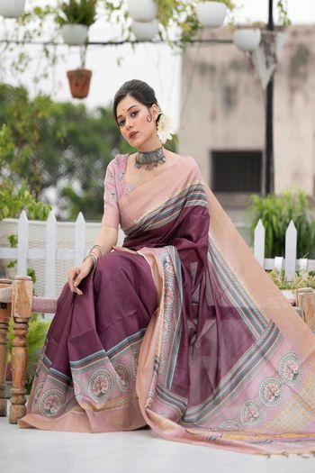 Tussar Silk Saree with Digital Print work SR05649425