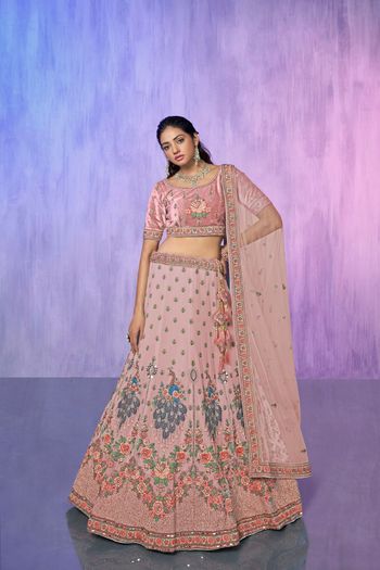 Velvet Lehenga Choli with Embroidery work In Peach Colour LD05648992 A