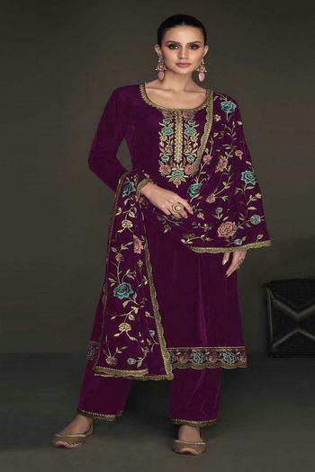 Velvet Salwar Suit with Embroidery work SM05649156