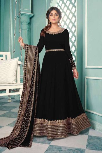 Georgette Embroidery Anarkali Suit In Black Colour SM1775622 A