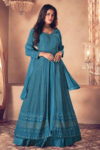 Georgette Embroidery Lehenga Suit In Teal Colour - SM1775631