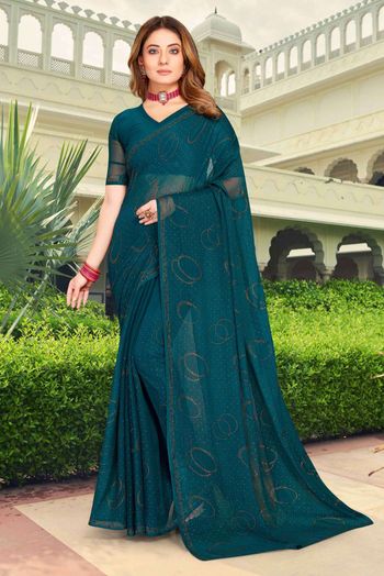 Teal Breeze Ombre Saree  Pre-Stitched Shimmer Swarovski Saree