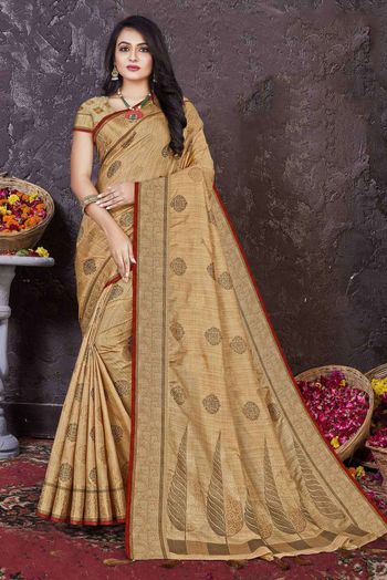 Silk Woven Saree In Cream Colour - SR0074764