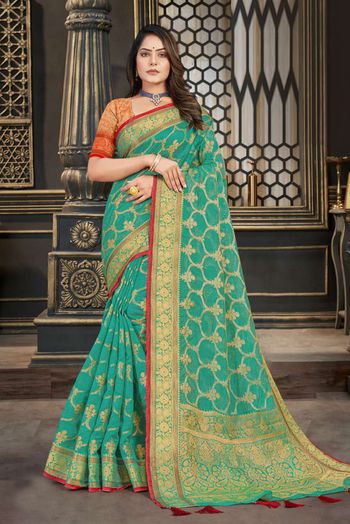 Silk Woven Saree In Green Colour - SR0074778