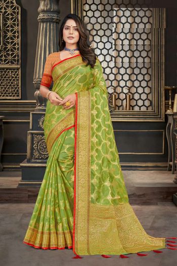 Silk Woven Saree In Green Colour - SR0074783