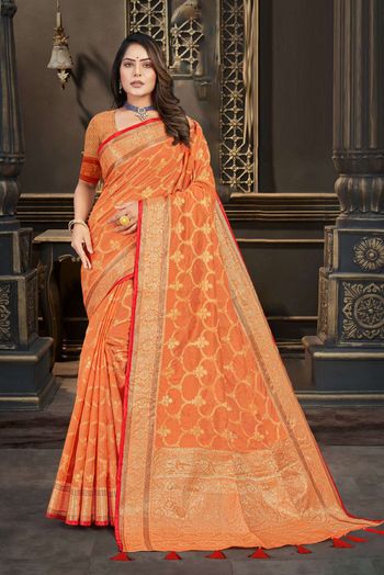 Silk Woven Saree In Orange Colour - SR0074782