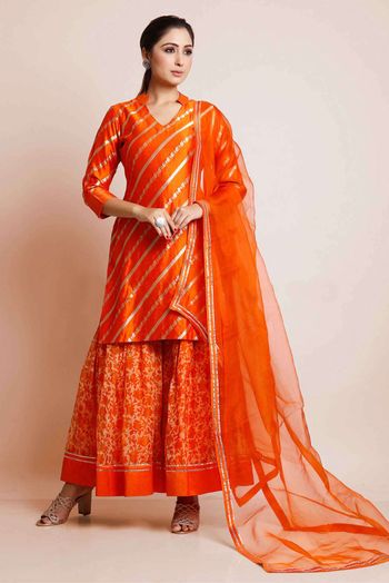 Stitched Art Silk Woven Sharara Suit In Orange Colour - SS5416433