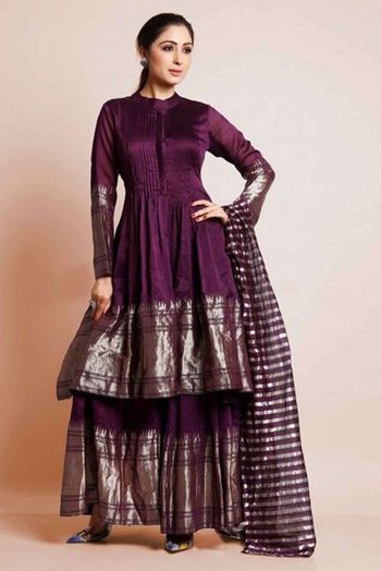 Stitched Art Silk Woven Sharara Suit In Wine Colour - SS5416430