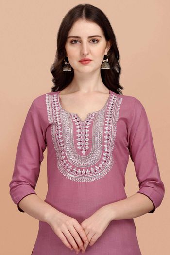 Stitched Cotton Slub Embroidery Pant Style Suit In Pink Colour - SS5416489