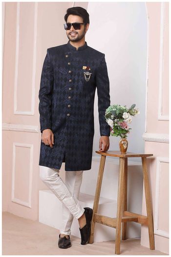 Velvet And Jacquard Silk Sherwani