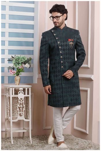 Velvet And Jacquard Silk Sherwani