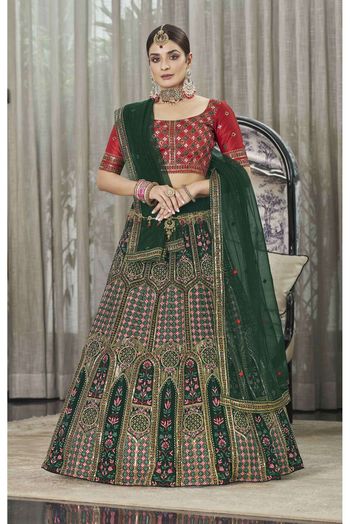 Georgette Embroidery Lehenga Choli In Green Colour - LD3210999