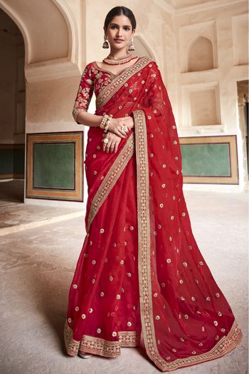 Buy Green & Red Sarees for Women by SATRANI Online | Ajio.com