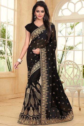 Black Berry Coal Black Zari Woven Design Cotton Blend Saree – Gajarai