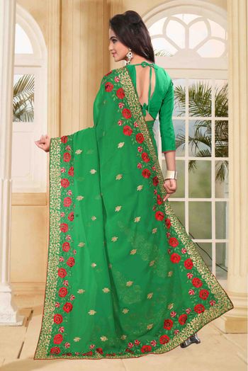 Georgette Party Wear Saree In Green Colour - SR1540023