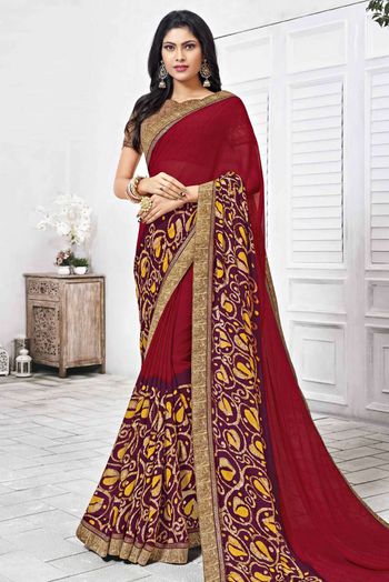 Buy Laxmipati Chiffon Yellow Designer Saree with Unstitched Blouse at  Amazon.in