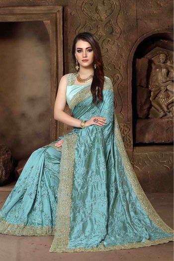 Silk Designer Saree In Sky Blue Colour - SR1541337