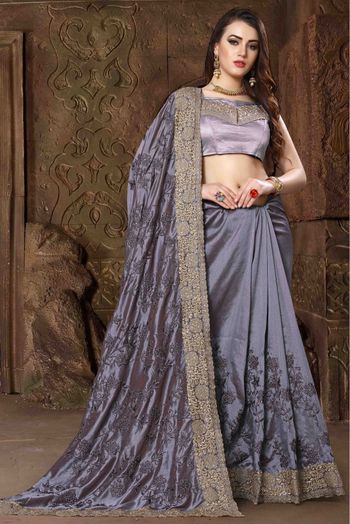 Silk Designer Saree In Slate Blue Colour - SR1541341