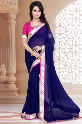 Georgette Saree In Blue Colour - SR1542733