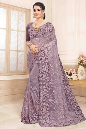 Net Designer Saree In Lavender Colour - SR1542718