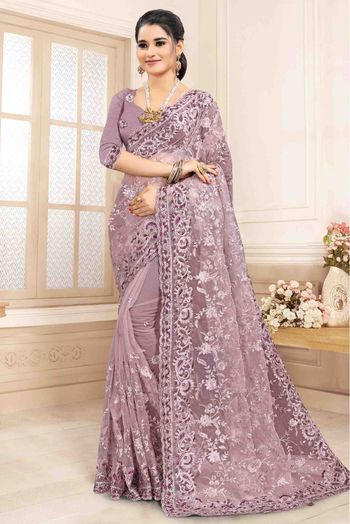 Net Designer Saree In Lavender Colour - SR1542722