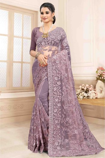 Net Designer Saree In Lavender Colour - SR1542726
