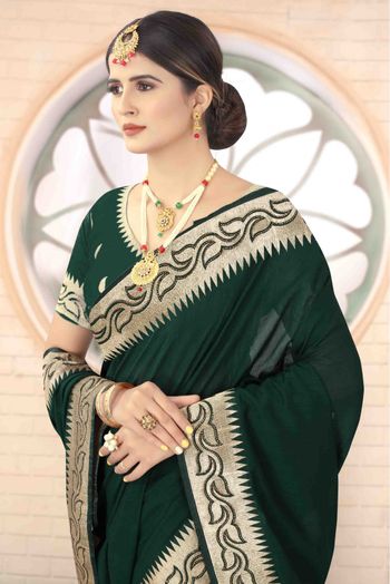 Vichitra Silk Designer Saree In Green Colour - SR1542688