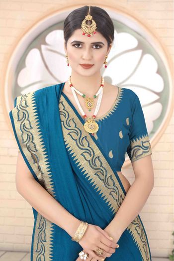 Vichitra Silk Designer Saree In Rama Green Colour - SR1542687