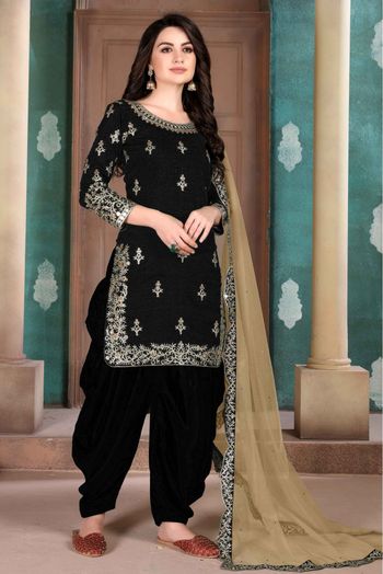 Art Silk Patiala Suit In Black Colour - SM1640528