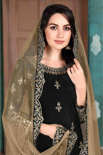 Art Silk Patiala Suit In Black Colour - SM1640528