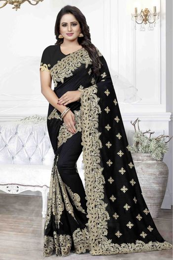 Part Wear Black Georgette Base Designer Saree