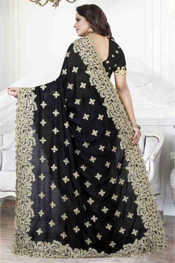 Cherry Silk Designer Saree In Black Colour