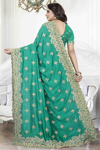 Cherry Silk Designer Saree In Green Colour